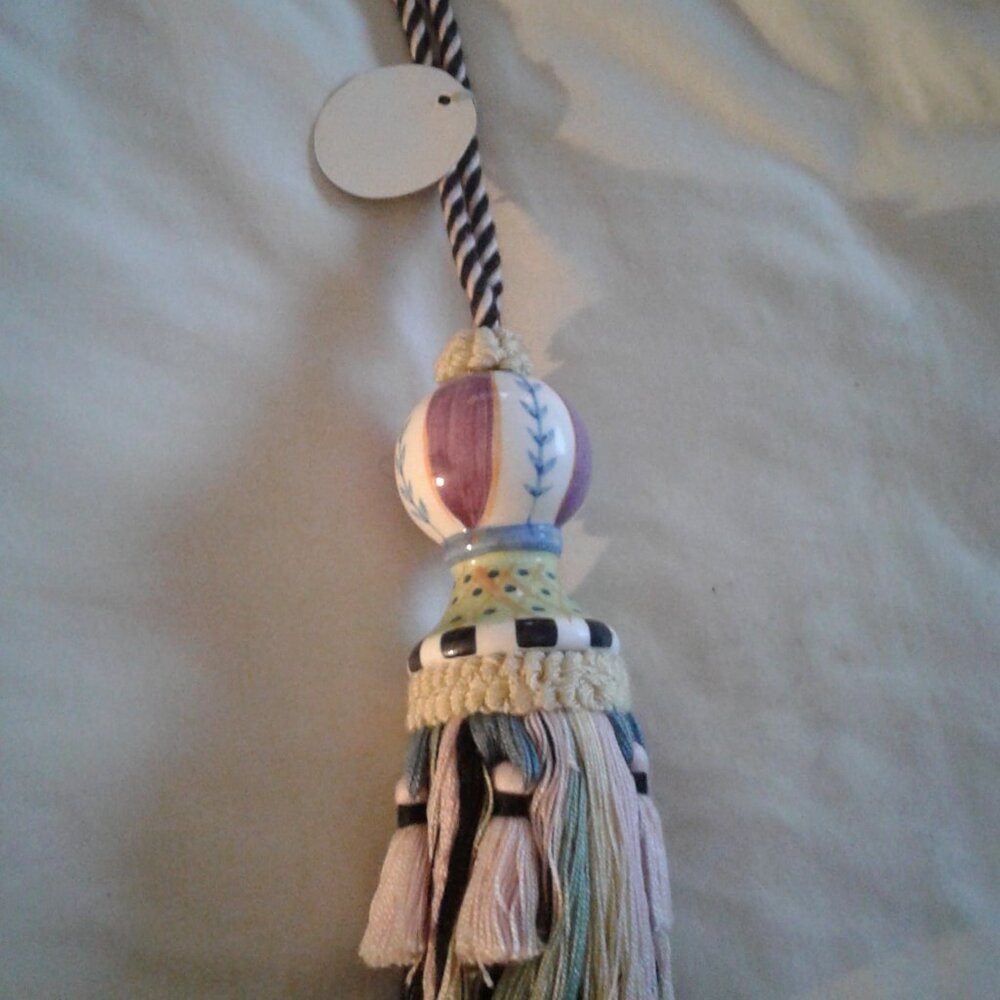 New! Vintage - Hand-Painted Ceramic Curtain Tie-Back with colorful tassels